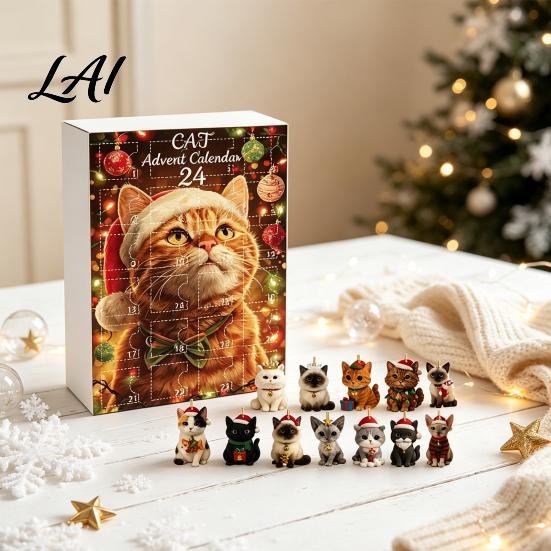 Christmas Advent Calendar Calendar 24 Day Countdown Box with Cat Dog Festival Atmosphere Decor Cow Acrylic Ornaments Festive Tree Hanging