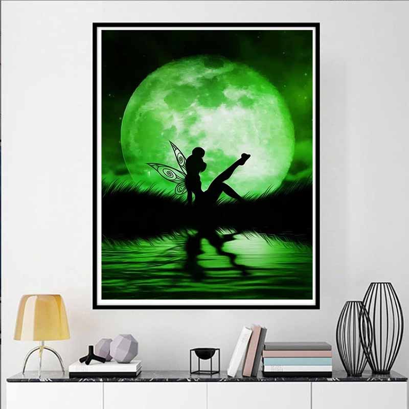 Disney Diamond Painting Tinker Bell Moonlit Silhouette Art Illustration Mosaic Art DIY Cross Stitch Embroidery Set Full Diamond Home Decor Gift