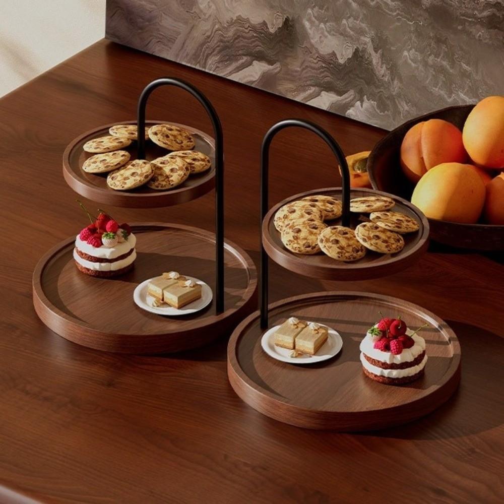 Wooden Serving Tray Stand Double Layer Decorative Jewelry Display Stand Space Saving Large Capacity Key Storage Rack