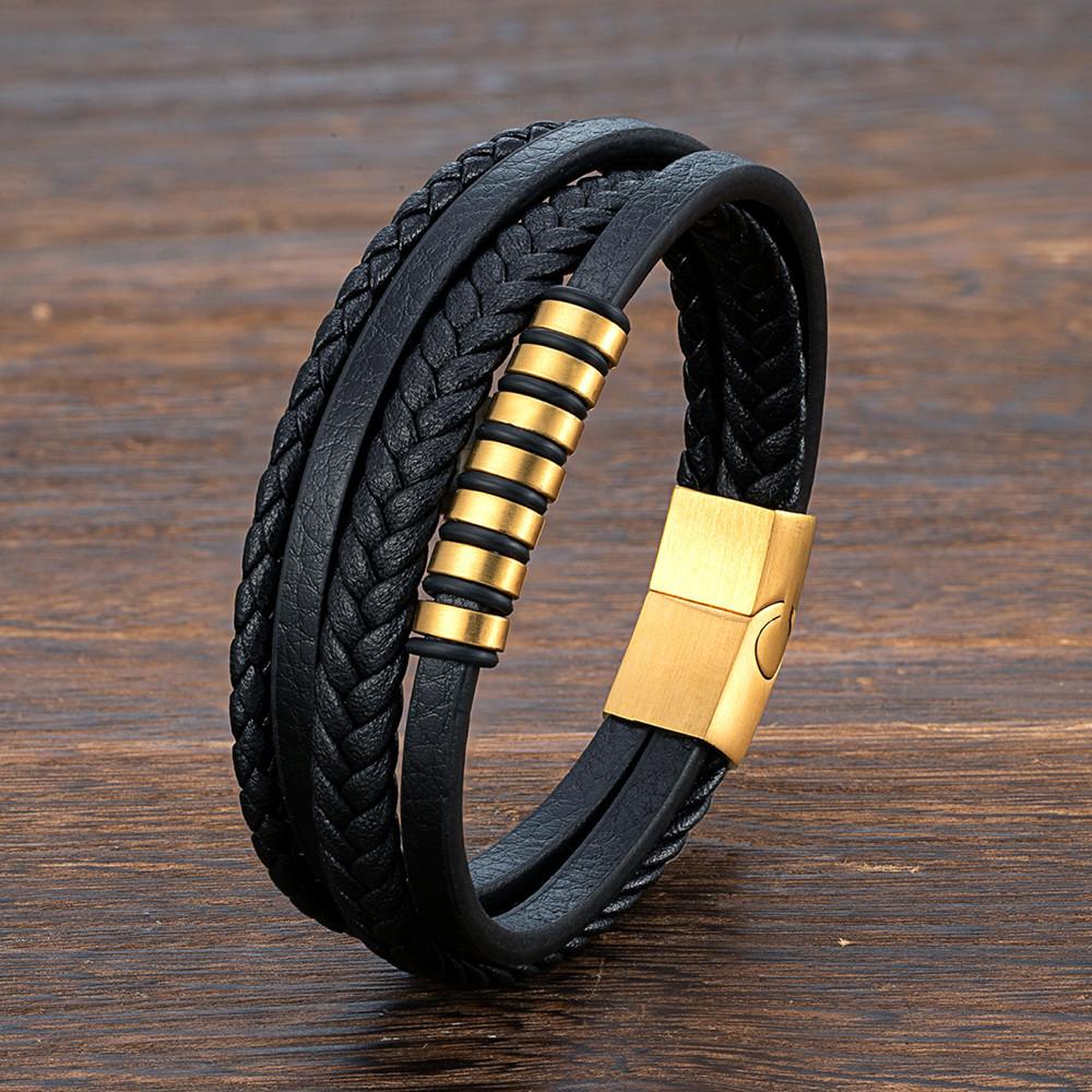 2026 Bracelet, Multi-layer Black Leather Woven Bracelet, Popular Men's Bracelet in Europe and America