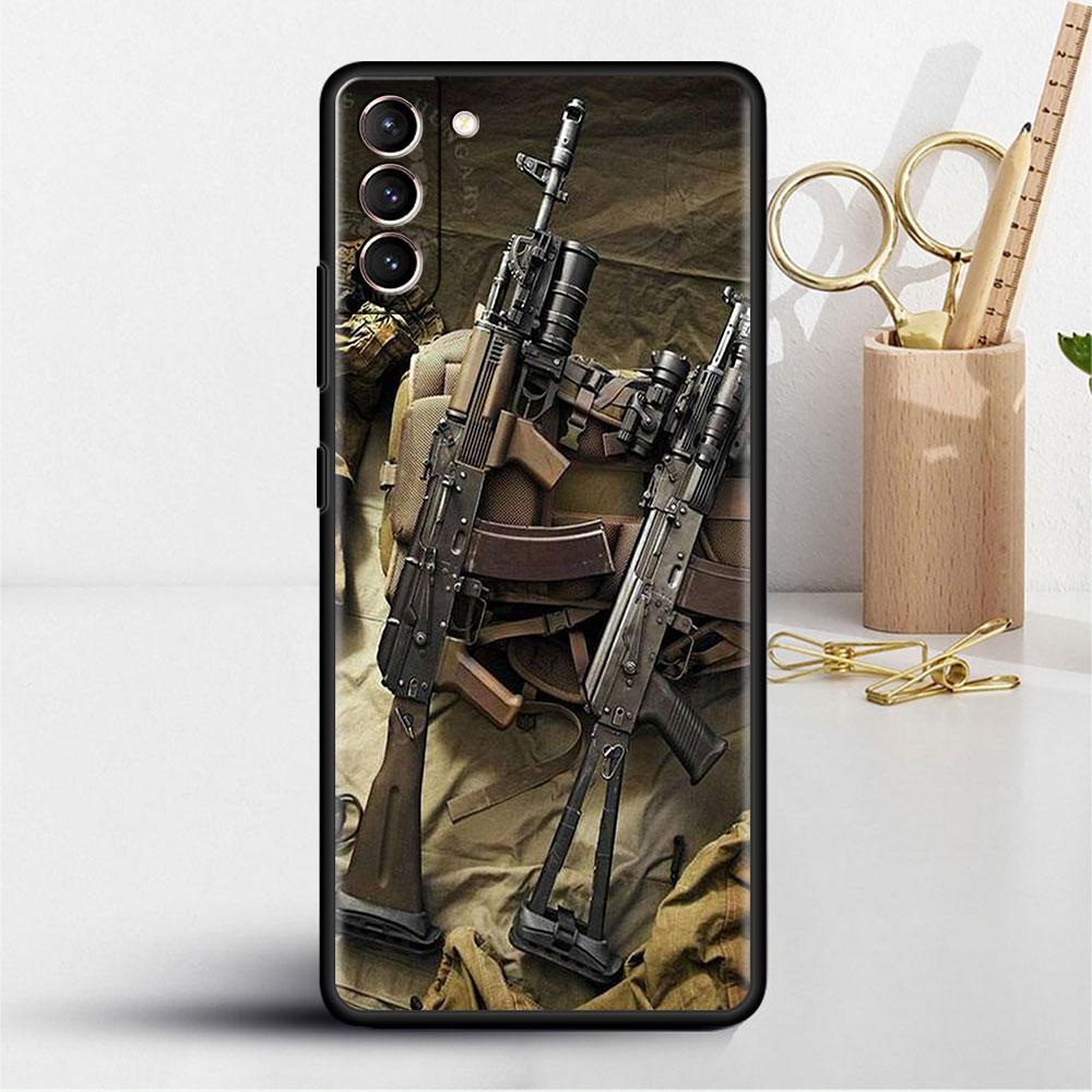 AK47 Handgun Gun BUllets Soft Case For Samsung Galaxy S22 S20 FE S21 S10 S9 Plus S8 Note 20 Ultra 10 Lite Phone Cover Shell