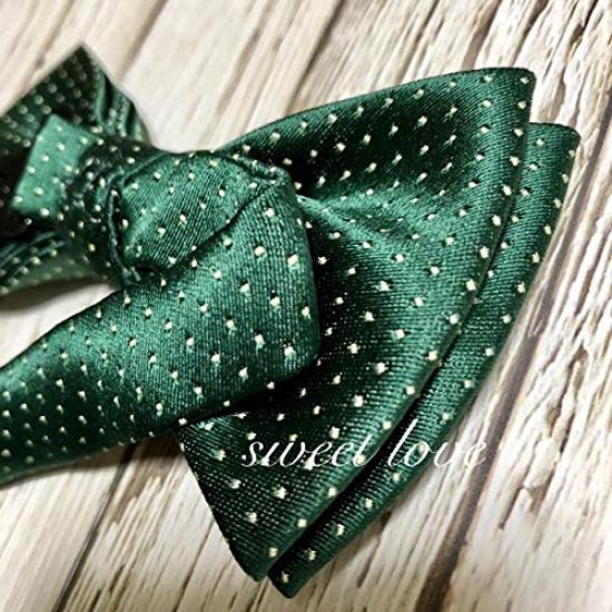 Small Dot Green Bow Tie & Pocket Square 2-Piece Set for Men - One-Touch FormalCasual - Green
