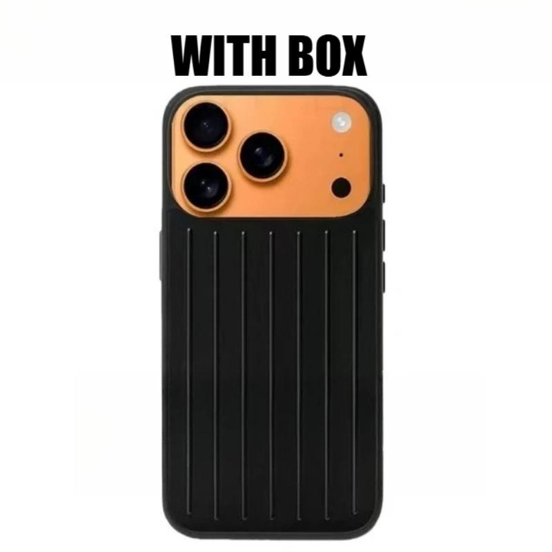 

Стильный чехол для багажа с 3D-гофрированной полосой Для IPhone 17 Pro Max 16 15 14 13 Металлический Ощущение льда Задняя панель Оригинальный Для RIMOWA Ударопрочный Прочный чехол iPhone17 чёрный