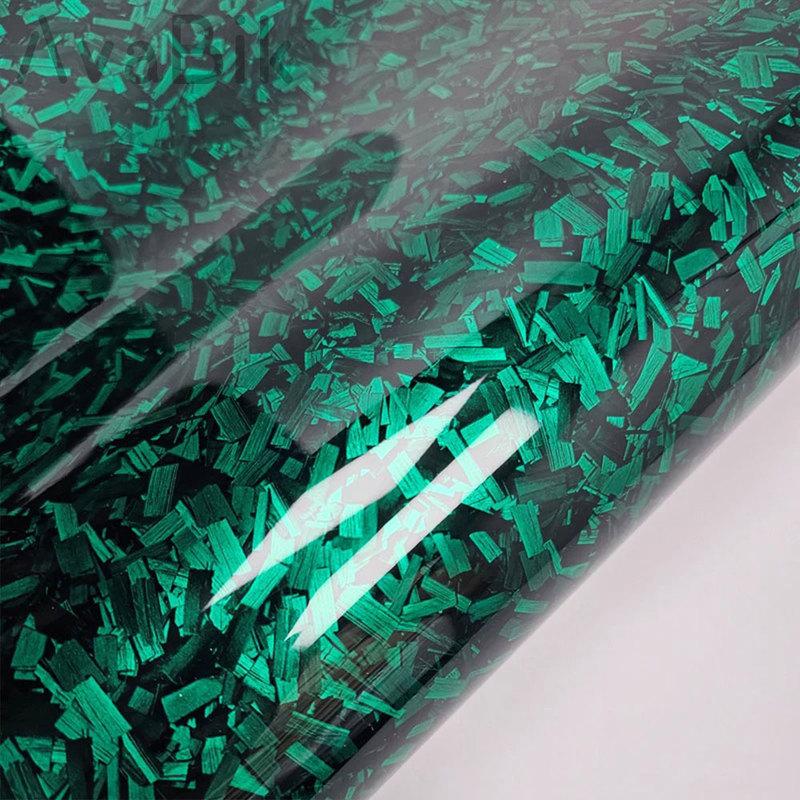 

50cm x 152cm PET High Quality Self Adhesive Stickers Glossy Green Forged Carbon Fiber Vinyl Car Wrap Decal Film Car Accessories 20cm x 152cm