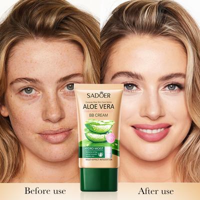 Aloe Vera BB Cream Correttore Idratante Fondotinta a Copertura Totale Primer Finitura Opaca Contouring Copertura Pori e Imperfezioni, Effetto Idratante