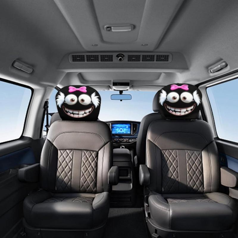 Playful Cartoon Eye Car Headrest Cover Cartoon Bows Design Strong Polyester Decorations Universal Auto Accessories