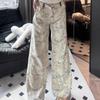 High Street Retro Tie Dye Printed Loose Wide Leg Pants for Women Autumn High Waist Straight Casual Pants Woman Elegant Fashion Ladies Trousers 25109