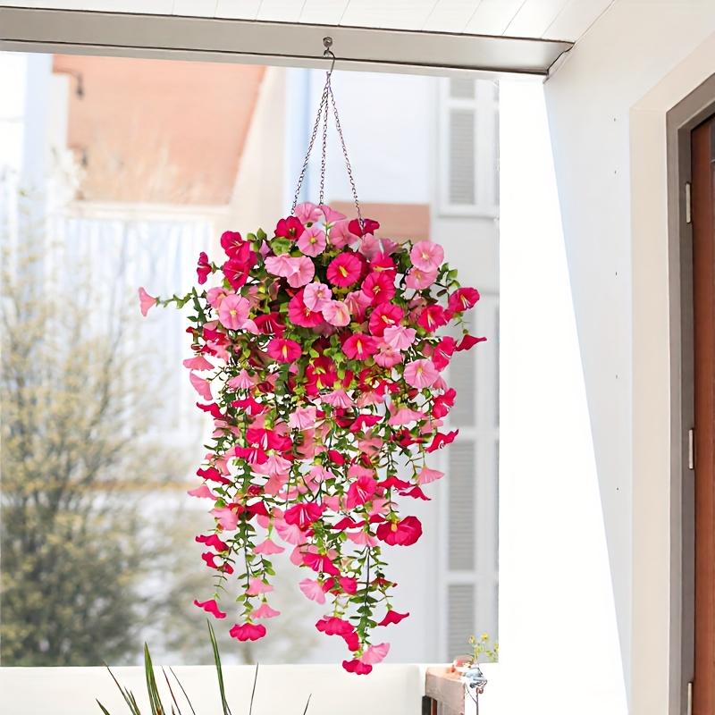 2pcs UV-Resistant Artificial Hanging Petunia & Eucalyptus Flowers , Weatherproof, Indoor/Outdoor Decor for Weddings, Porch, Patio, Garden Decorations