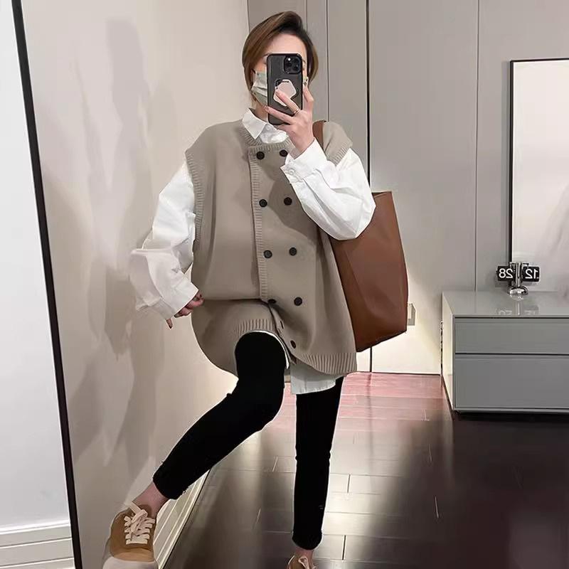 Large Size Knitted Vest Women's Spring Autumn Sleeveless Knitted Vest Women's Design Sense Korean Version of The Loose Vest