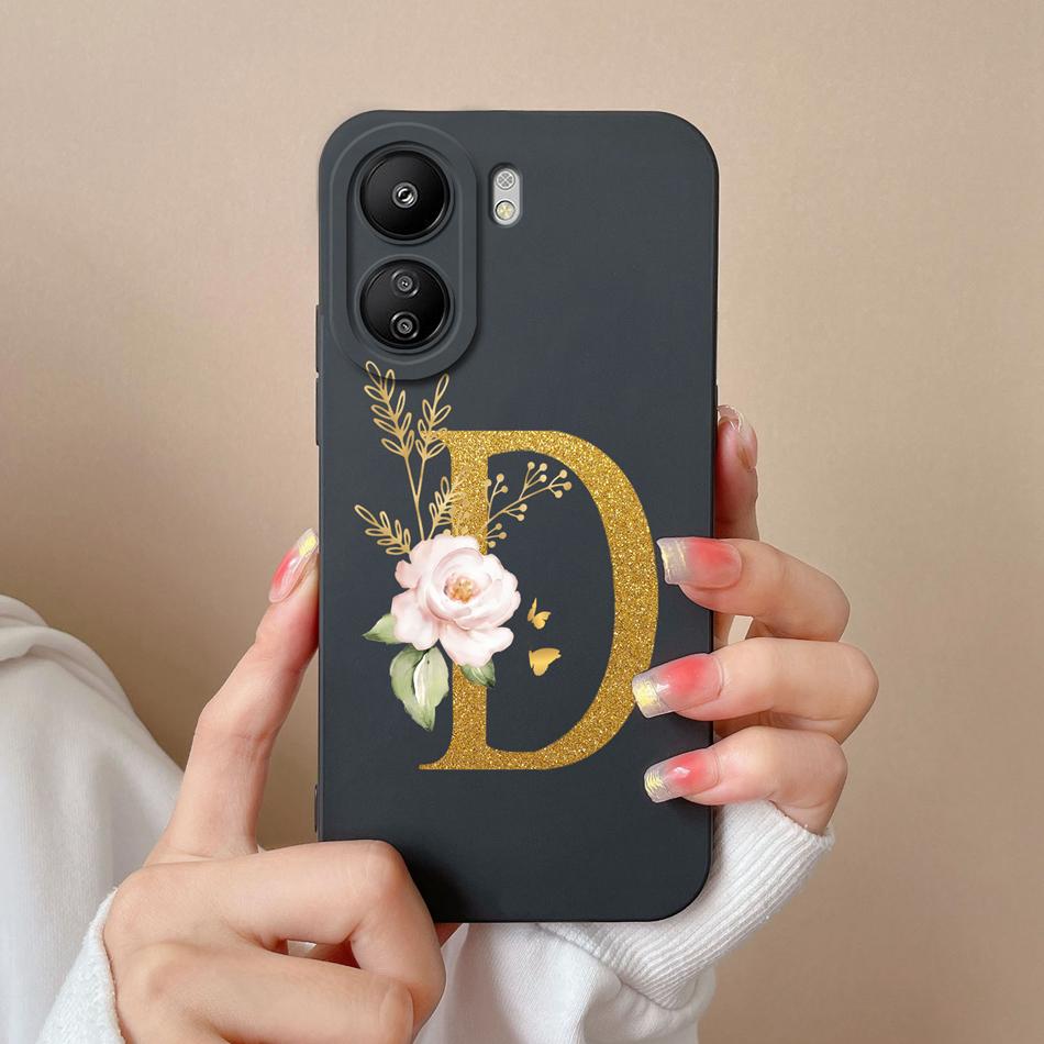 Simple Case For POCO C65 Elegant Rose Letter Phone Shell Soft High Quality Liquid Silicone Full Protection Anti Drop Back Covers