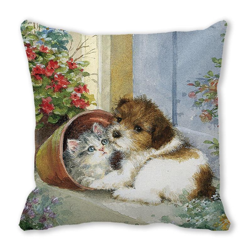 Weihnachtsdekoration Kissenbezug Bauernhaus Sofa Wurfkissenbezug Niedlicher Haustier Katze Hund Kissenbezug Floral Kissenbezug