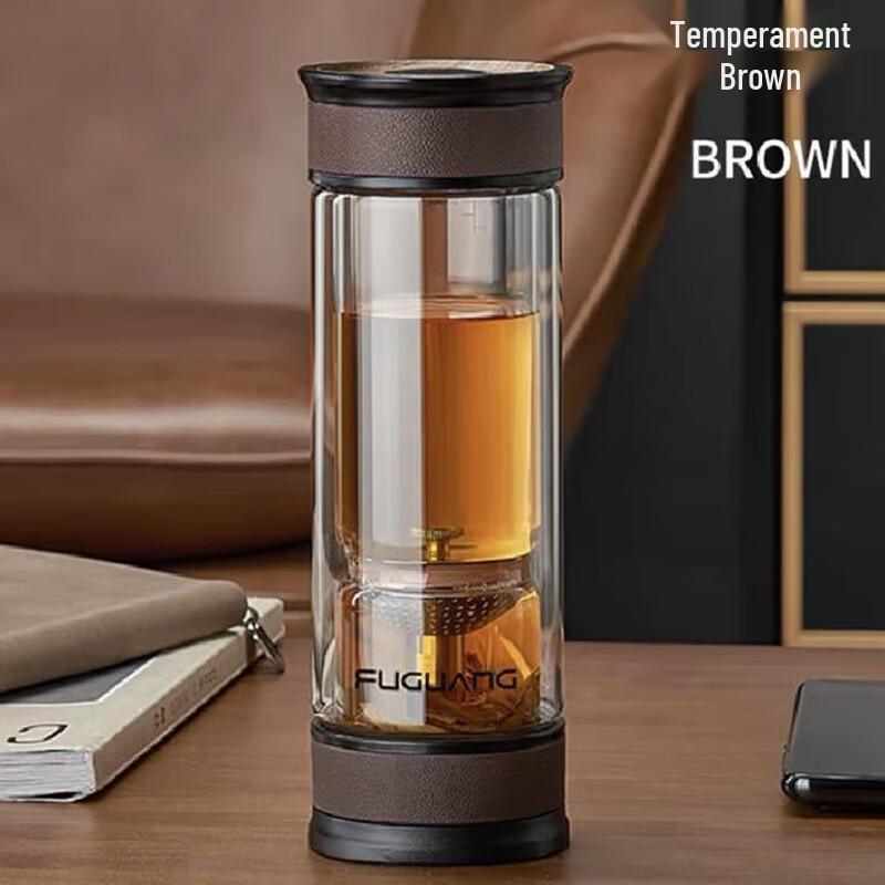 FUGUANG Hourglass Design Double Wall Tea Infuser Glass Cup