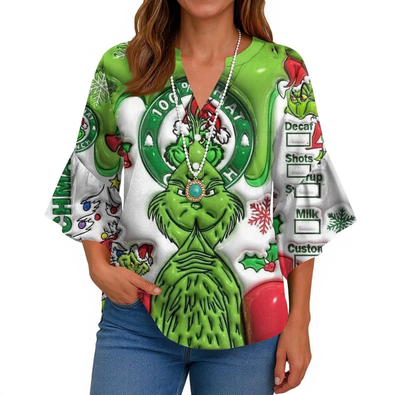 

Рубашки с рукавами 3/4 для женщин, симпатичные футболки с графическим принтом, блузки, повседневные, больших размеров, базовые топы с оборками на рукавах, пуловеры L