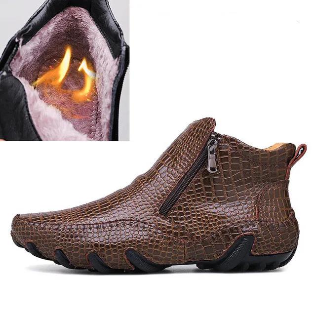 Fashion Classic Genuine Leather Spring Men's Boots Plush Warm Platform Men's Snow Boots Punk Outdoor Motorcycle Boots New Man Work Shoes