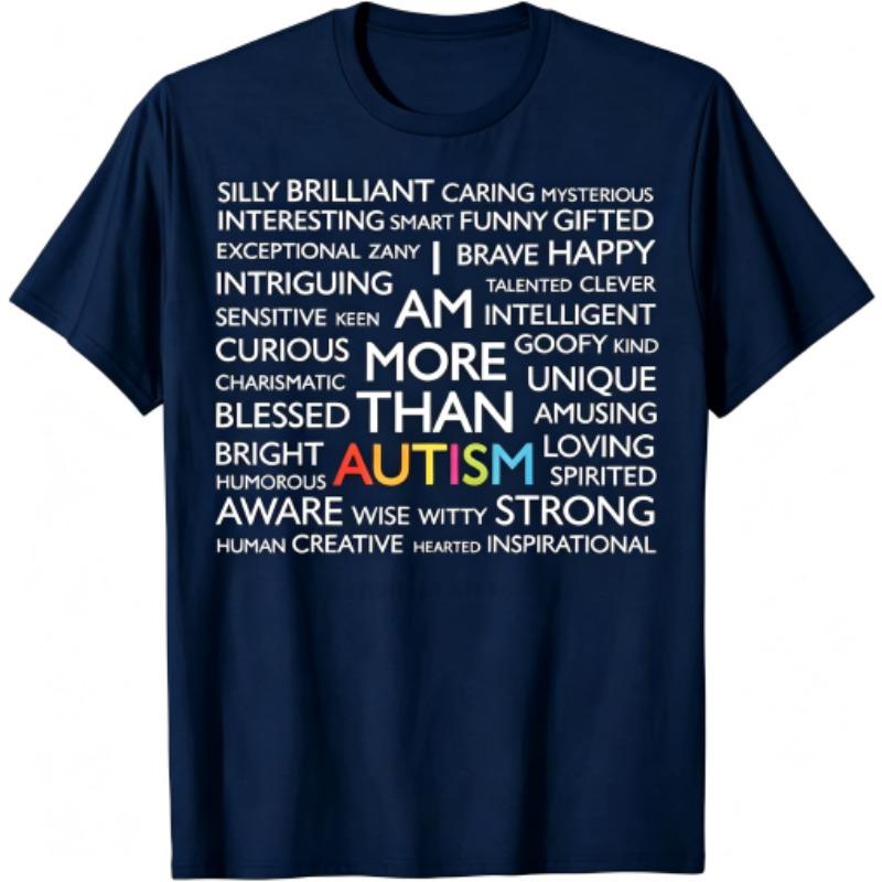 Funny Autism Letters Print Men's T-Shirts Summer Fashion Street Outdoor Casual T-shirt Tops for Men's and Women's Tees Top