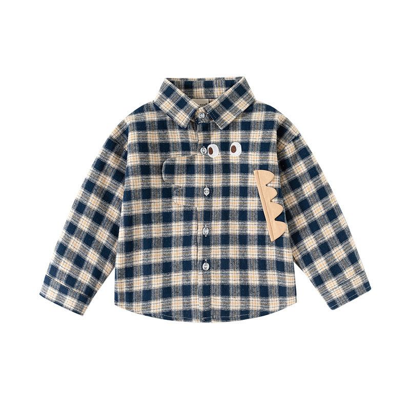 Boys' Long-Sleeved Shirts, Spring and Autum Baby Plaid Shirts, Kidsren's Retro Color-Blocked Cardigans, Lapel Tops and Jackets