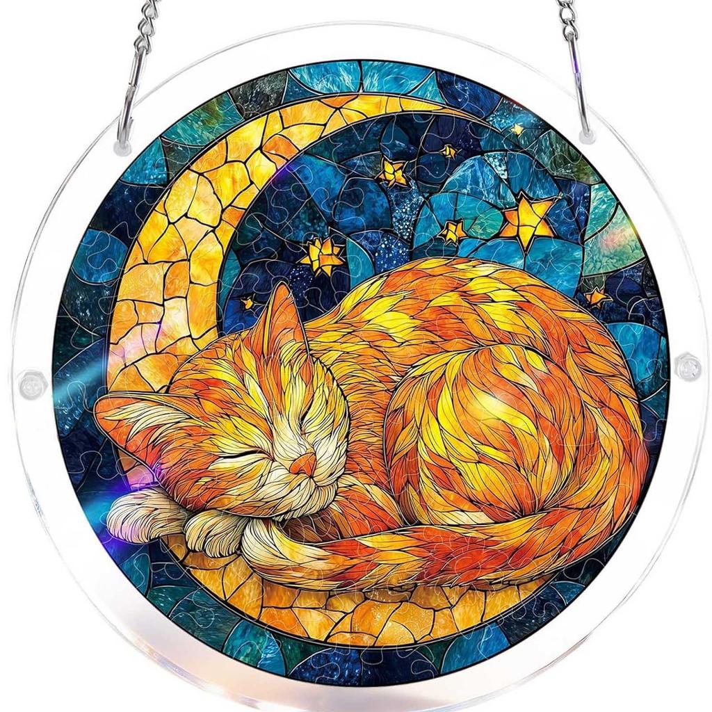Stained Glass Acrylic Puzzle Suncatcher, DIY Hanging Ornament With Chain, Window Decor For Home & Garden