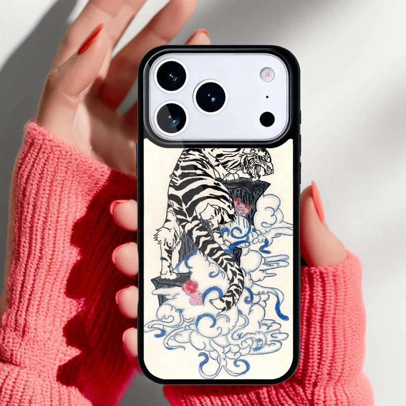 Japanese ukiyo-e Art Panther Tiger Phone Case for iPhone 17 16 15 14 13 Pro Max Back Cover for 12 11 Pro Coque