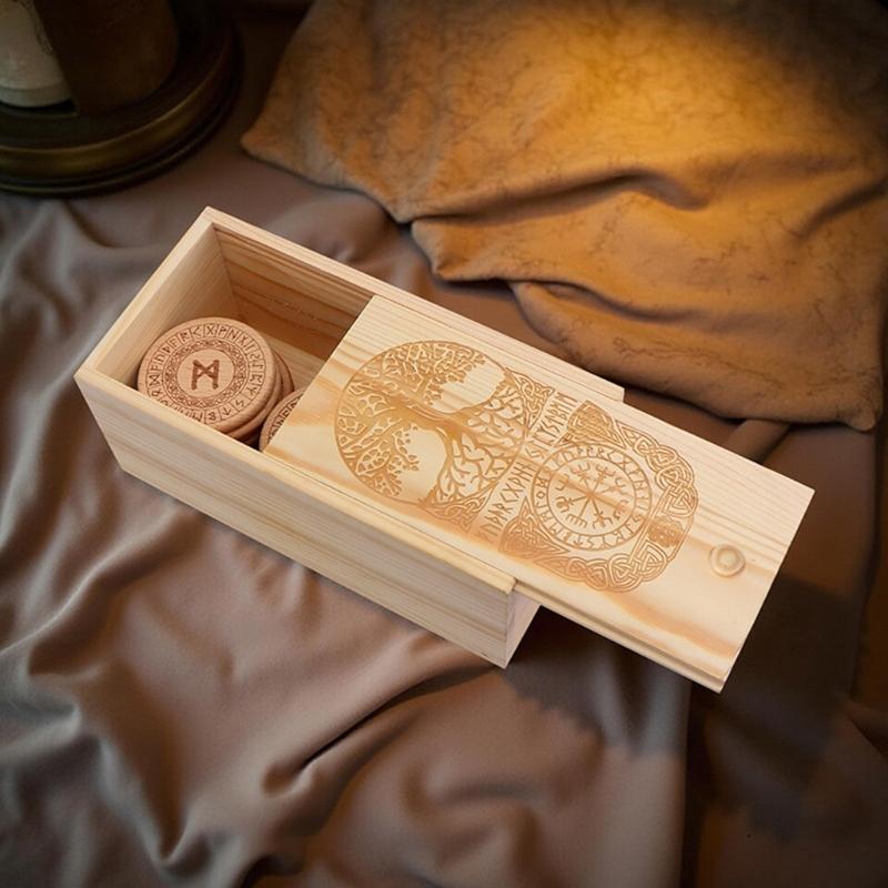 Ancient Norses Runes Stone Wooden Divination Handcarved Nordics Symbols for Spiritual Guidance Historical Recreations