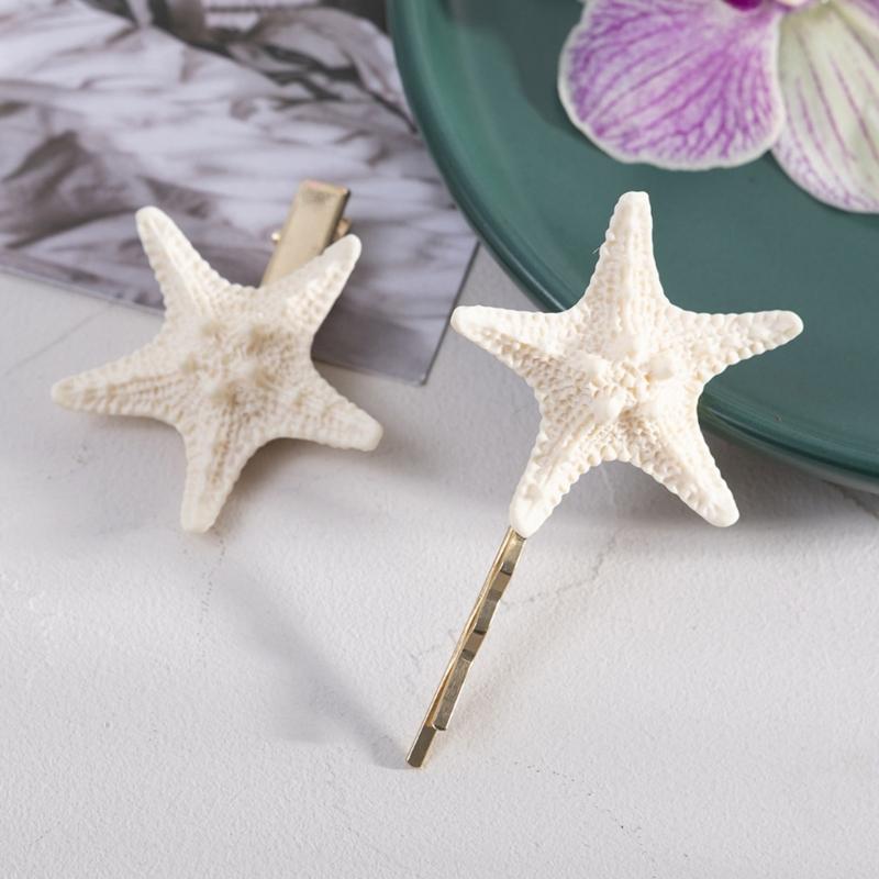 2pcs Natural Sea Star Hair Clip For Women Lightweight Design Hairpin For Beach Vacation Wedding Party Everyday Outfit
