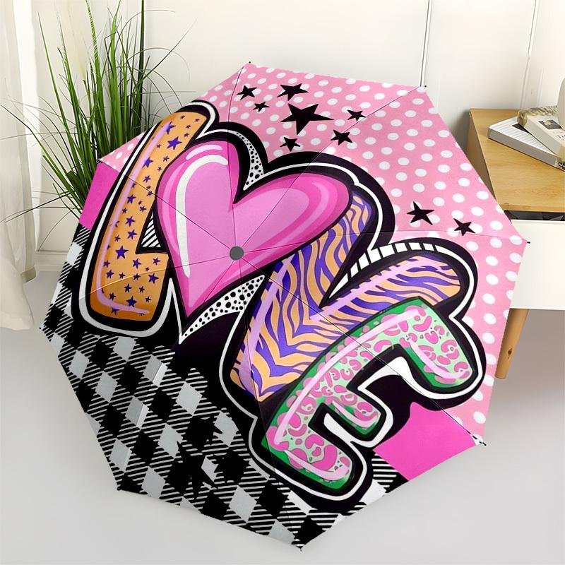 1pc Love Artwork Umbrella with Plastic Handle,Compact & Stylish,Suitable for All Seasons ptys26012