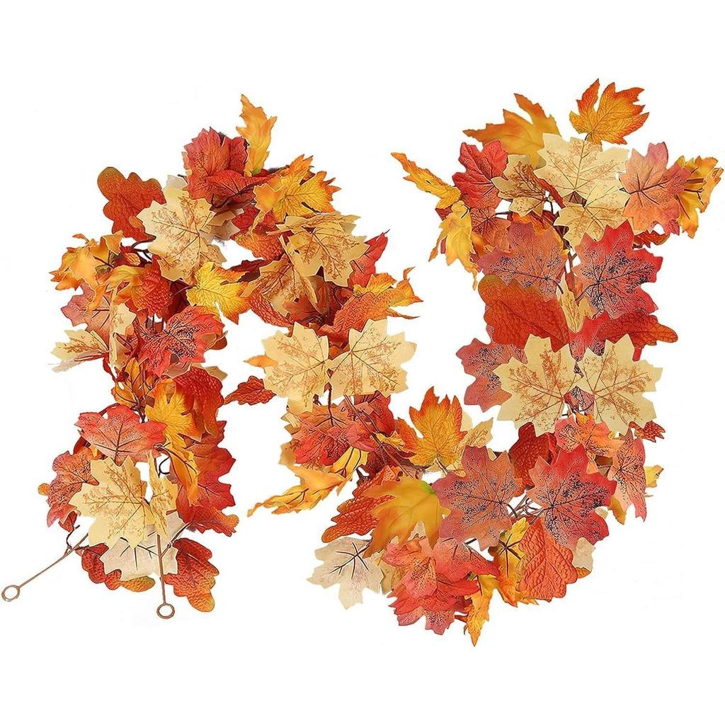 5.7 Feet Autumn Wreath Hanging Vine Maple Leaf Garland Fall Decoration For Home Christmas Wreath Wedding Decor Holiday Seasonal Decoration