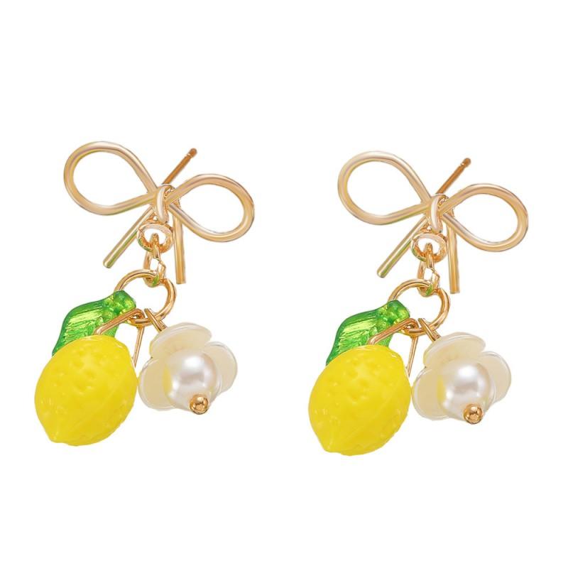 Yellow Lemon Flower Earrings Necklace Set Women Fresh Fruit Jewelry Style Resin Drop