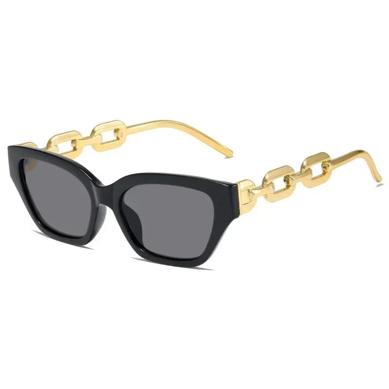 New Fashion Small Cat Eye Sunglasses Women Trending Product Luxury Brand Cateye Chain Leg Sun Glasses Ladies Black Shades Uv400