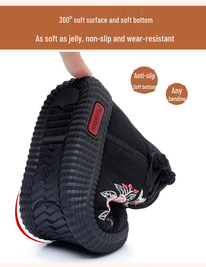 Embroidered High Boots: Warm, Non-Slip, Soft-Soled Cotton Shoes for Elderly - Ethnic Style, Perfect for Winter