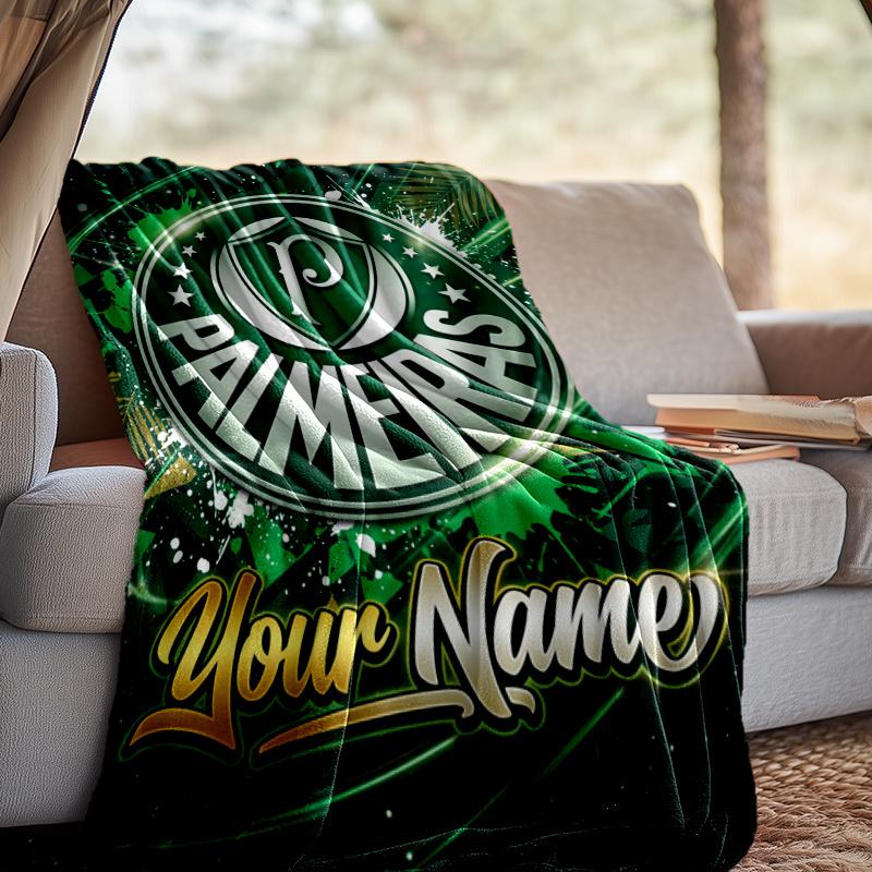 Custom Name Sociedade Esportiva Palmeiras Throw Blanket - Perfect for Couch, Bed, Office, and outdoor Travel - Ideal Gift for Christmas & Holidays
