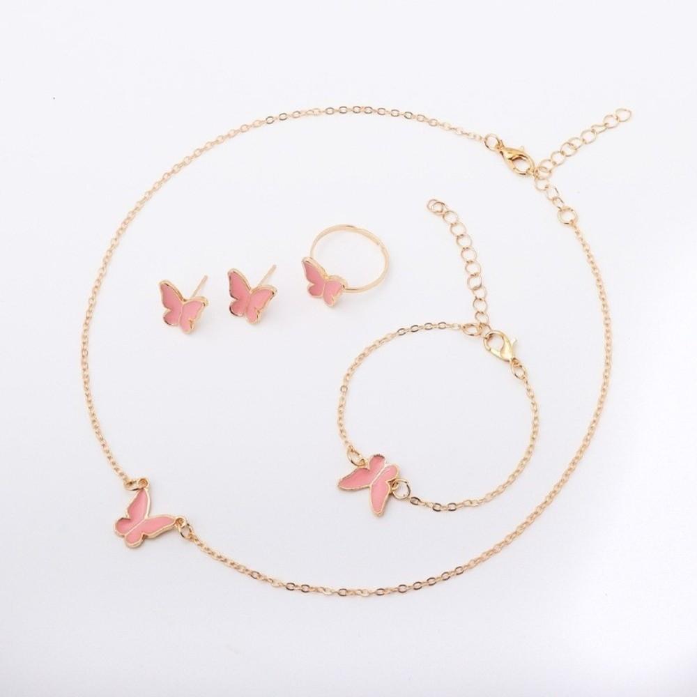 Elegance Style Butterfly Jewelry Set Minimalist Dripping Oil Heart Necklace Ring Set Artistic Design Creative