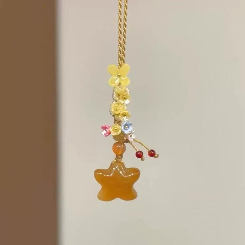 

Sweet Cute Ice Transparent Star Flower Pendant Bowknot Resin Beaded Phone Strap Hand Knitting Bag Decoration Mobile Bag коричневый