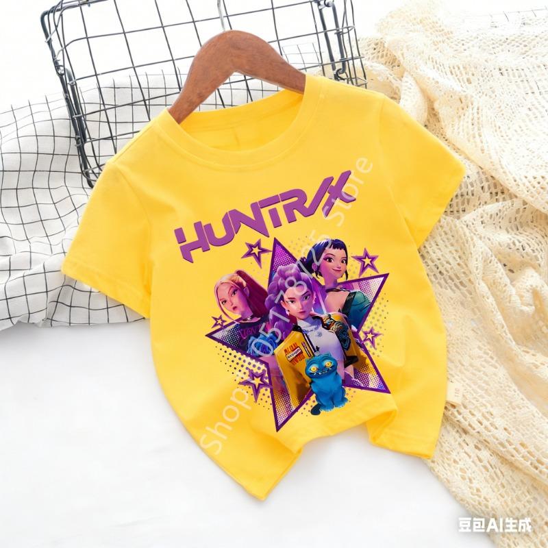 Kpop Demon Hunters Huntrix T-shirt Women Man 2026 Summer Short Sleeve Tee Anime Print Streetwear Casual Tops Kids Clothing Y2k