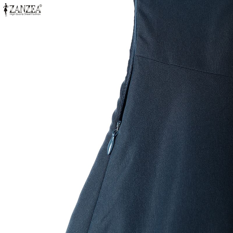 ZANZEA Women Casual Turn Down Collar Long Sleeve Loose Dress