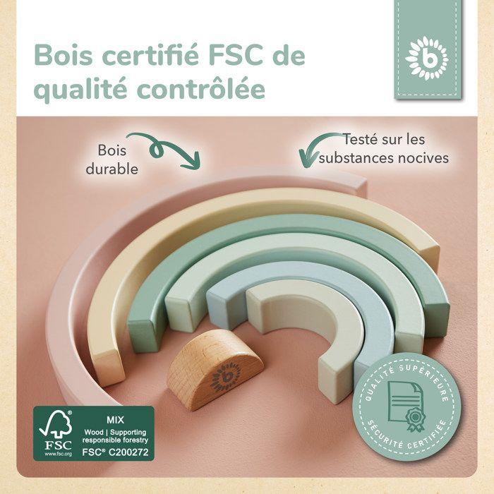 Jouet de motricité bébé - bieco - arc-en-ciel - bois pastel - 7 arcs empilables - à partir de 12 mois