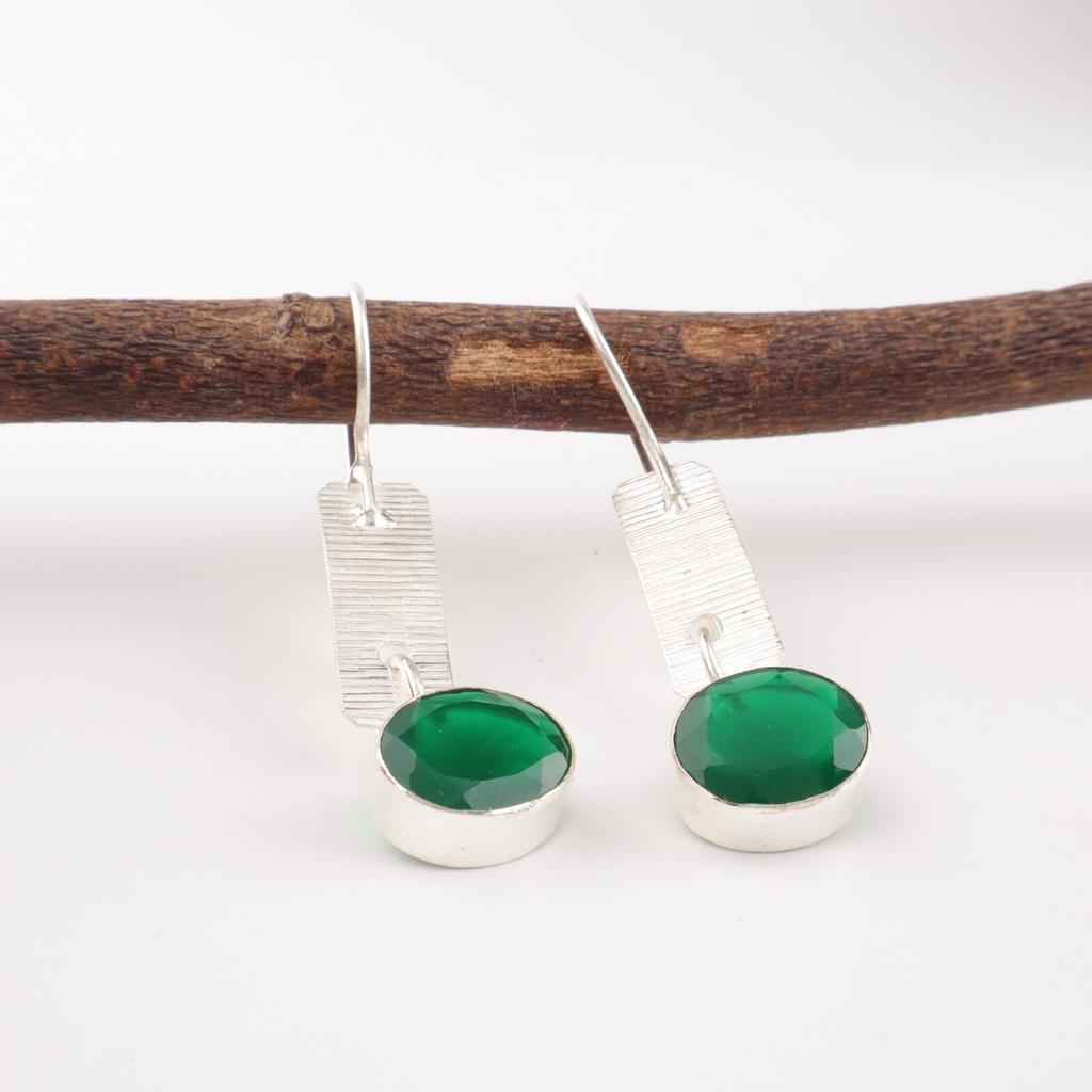Green Onyx Gemstone 925 Solid Silver Jewelry Handmade Earrings 1.9" Gift For Her EE-168-18