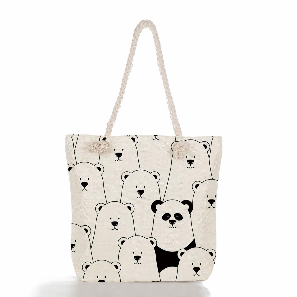 Multifunctional Animal Printed Thick Rope Shoulder Beach Bag Casual Large Capacity Handbag 7599