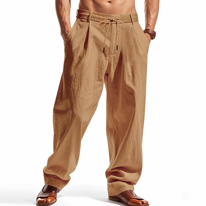 Men’s Linen Casual Trousers: Loose-fitting, Plus Size, Breathable, Straight-leg, New Style, with Drawstring Waist – Men’s