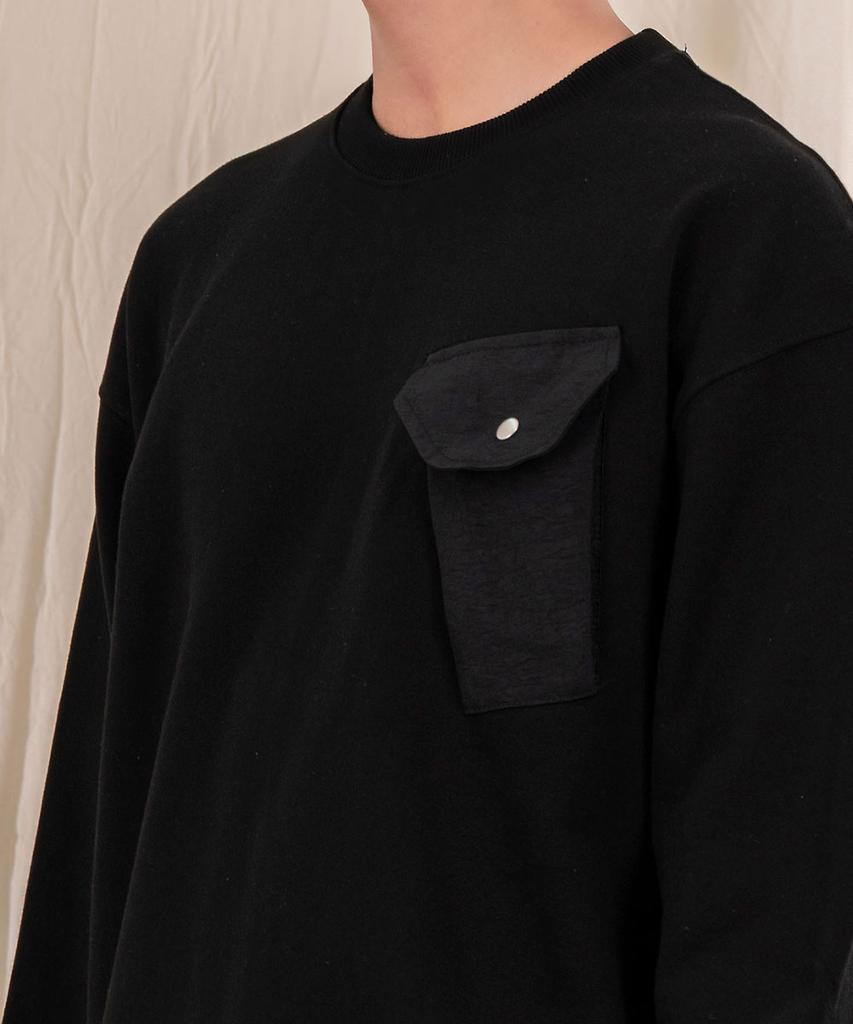 Ellamo Terry Basic Plain Triangle Pocket Oversized Sweatshirt [Black]
