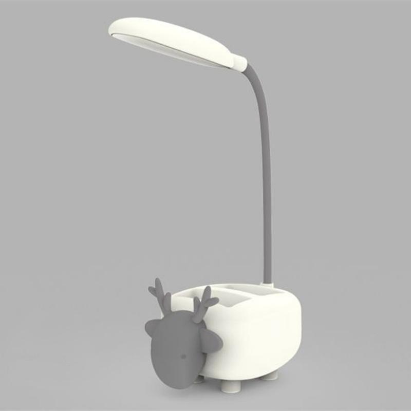 Studie Kleine Schreibtischlampe USB Wiederaufladbare Nachttischlampe Wohnheim Lese-Nachtlicht mit Stifthalter Cartoon Schreibtischlampe