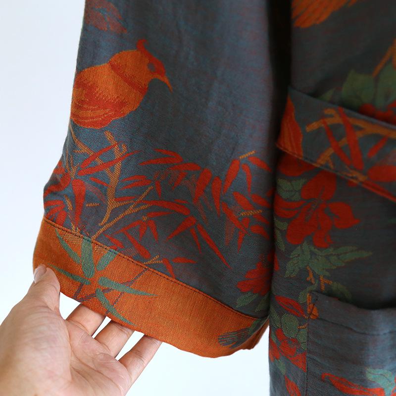 Dámská retro žakárová bavlněná yukata: Lehká jarní/podzimní noční košilka a pyžamo ve stylu kimona.