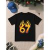European Sizes Flame Six Seven" Letter/cartoon Print, Boys' Short-sleeved T-shirt, Cool and Breathable for Spring/summer Wear