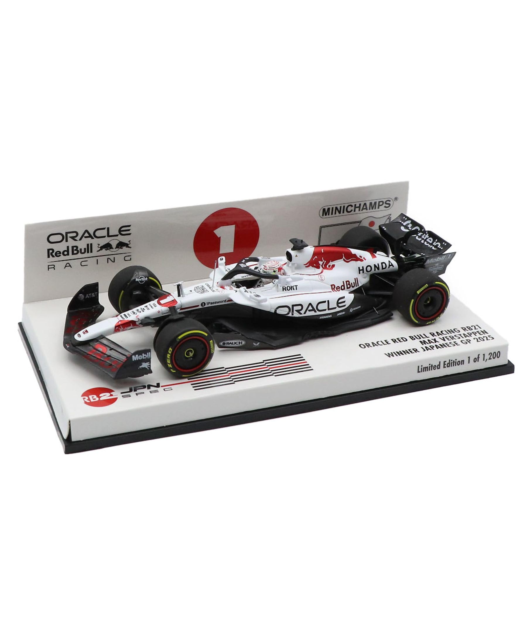 

Minichamps x Kyosho Специальное издание Масштаб Oracle Red Bull Racing Honda RB21 Макс Ферстаппен 2025 Победитель Гран-при Японии F1 Миниатюрная модель автомобиля белый