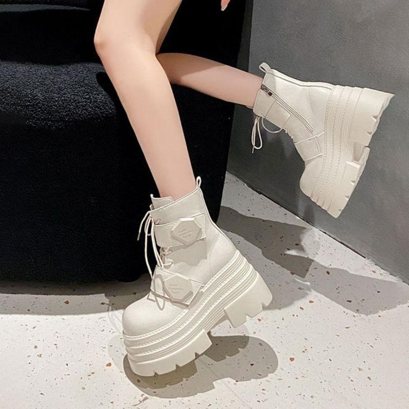 Fashion 2025 New Women's Heighten Design Short Boots Gothic Shoes Street Fashion Lady Rock Boots Platform Punk Style Women Shoes British Style White