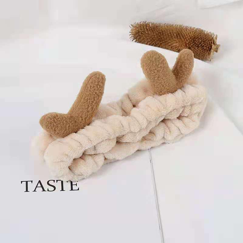 Fascia Lavatesta Peluche Carina Coreana con Corna Meng - Morbido Soffice Accessorio per Capelli di Natale