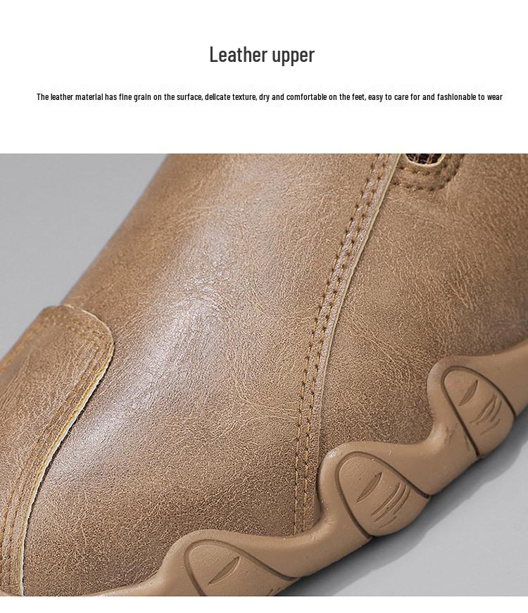 Men's Lightweight Leather Slip-On Sport Shoes, Spring/Autumn, Zipper Design, Fashion Trend