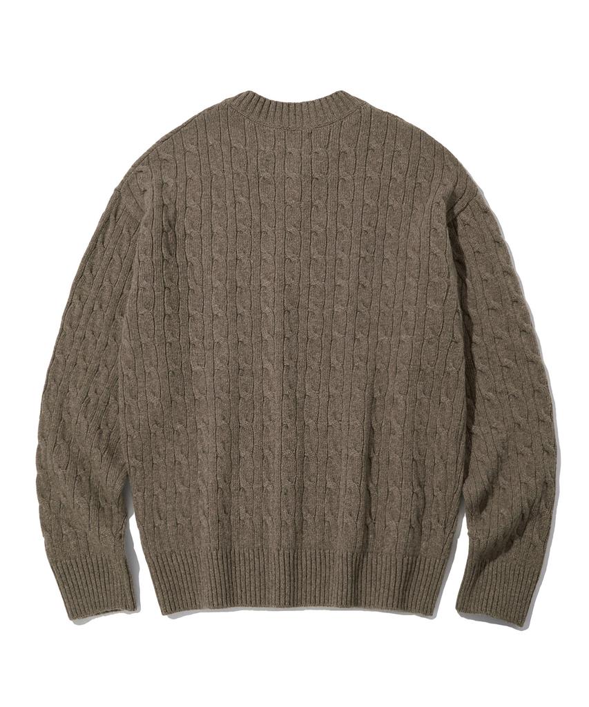 DTHIRTYONE Cable V-Neck Wool Sweater_Light Brown