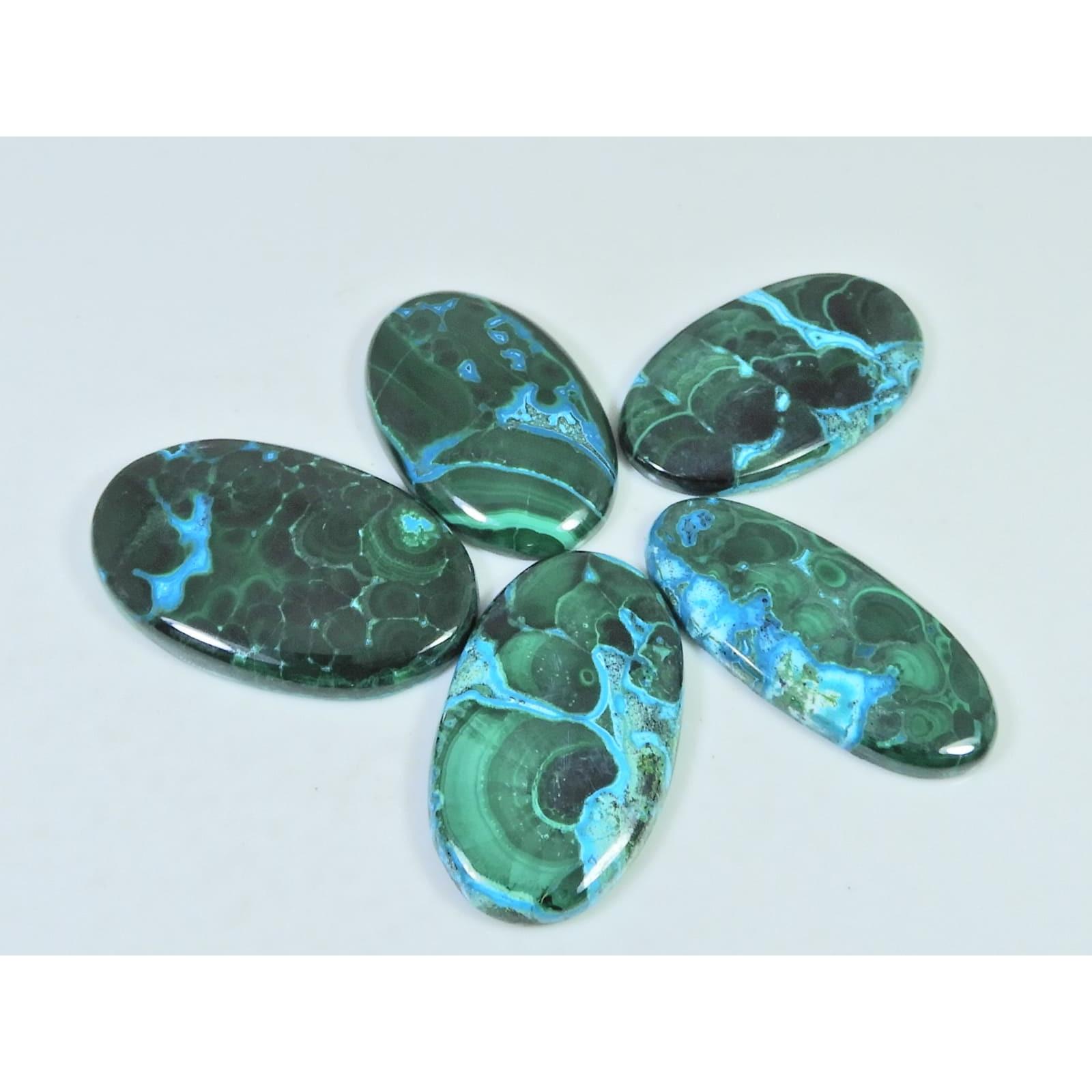 218Cts. Natural Malachite Chrysocolla Cabochon Oval Loose Gemstone 05Pcs Lot C-2470