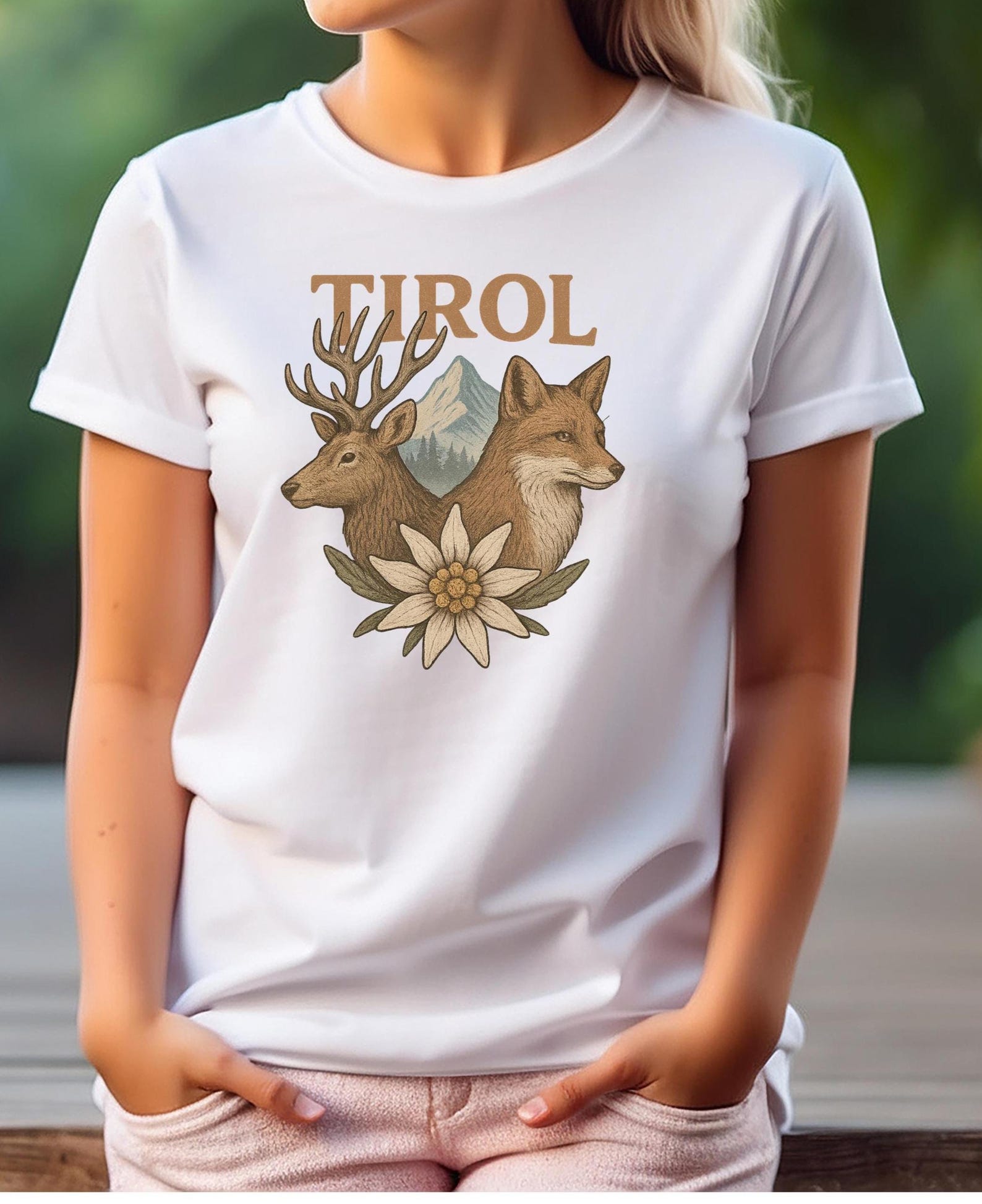 Tyrol T-shirt, ibex, fox, edelweiss, gift friend for colleague, best friend, birthday gift, birthday present L