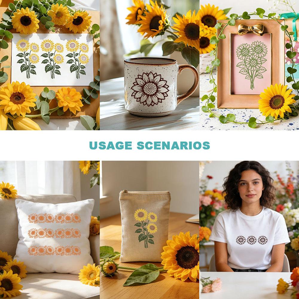 2pcs Self-Adhesive Silk Screen Printing Stencil for Painting On Wood DIY Decoration T-Shirt Fabric Sunflower 220x280mm